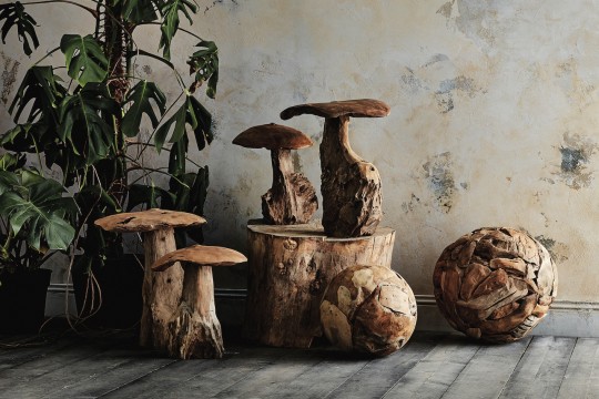 Champignons en bois inachevé, décoration en bois naturel